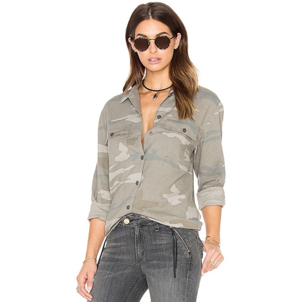 Rails Green Camo Everett Linen Button Up Top M - image 1